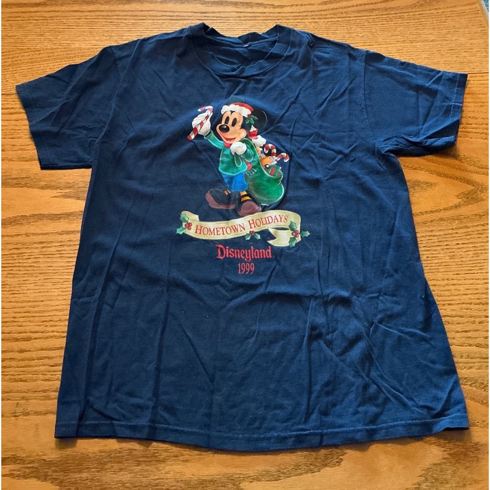 Vintage Disneyland 1999 Hometown Holidays Mickey Mouse Navy T-Shirt Large Disney